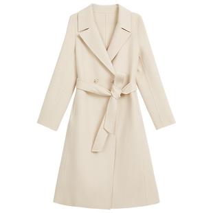 YINER音儿专选女装秋季气质中长款骆驼绒羊毛羊绒混纺双面呢大衣