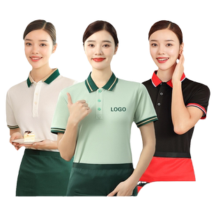 夏季翻领餐饮服务员工作服短袖t恤定制饭店酒店餐厅火锅店烧烤店