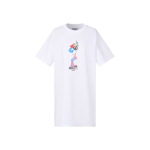 【新品首降】Moschino Jeans 26早春 女士落肩印花设计T恤连衣裙