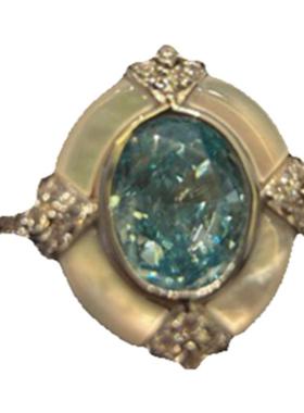 轻奢925纯银海蓝宝椭圆白贝戒指法式复古宫廷vintage中古彩宝钻戒