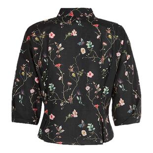 sdeer圣迪奥女装夏装田园风翻领印花压褶中袖衬衫S252Z0412