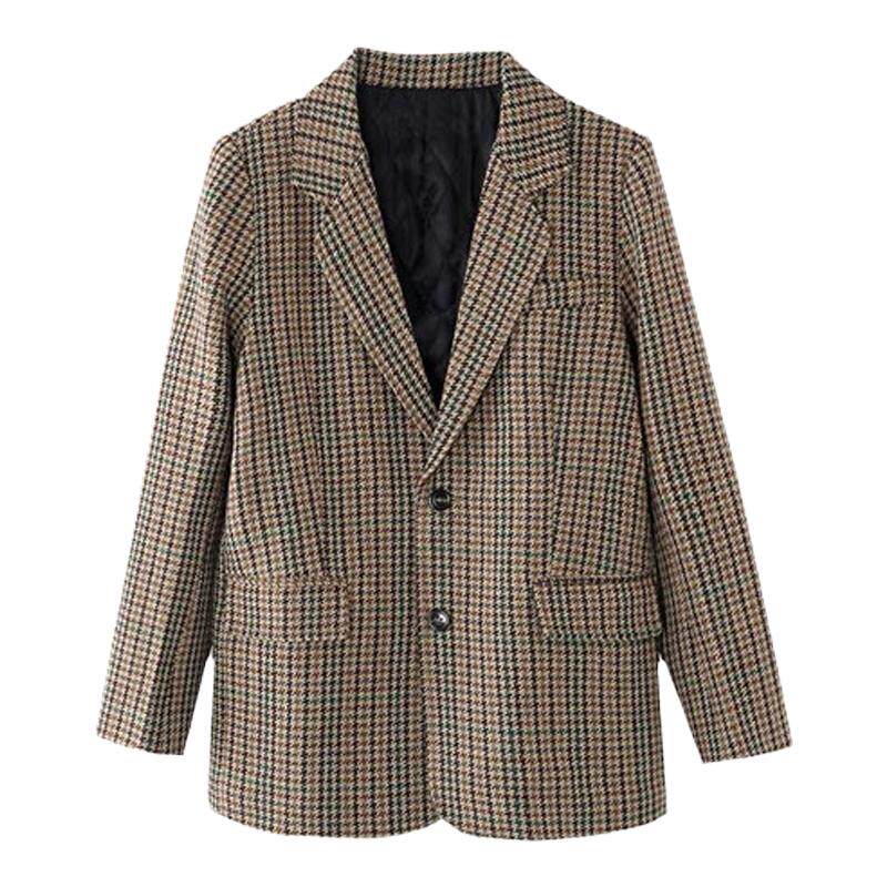 王炸 C家棕色格纹西装英伦风威尔士格子纯羊毛外套西服女上衣通勤