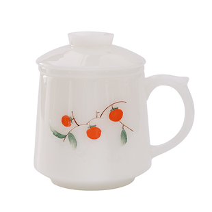 新款手绘水杯定制刻字茶水分离高档泡茶杯璞玉冰种玉瓷办公马克杯