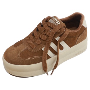 诗路花语女鞋2025冬真皮厚底加绒德训鞋保暖运动休闲板鞋221-538