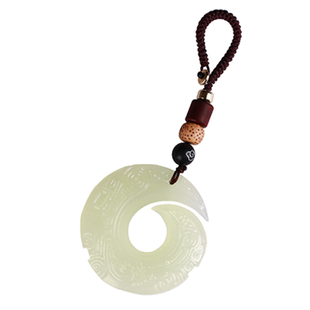 阿富汗玉时来运转汽车钥匙扣挂件古风高档青白玉吊坠男女手工饰品