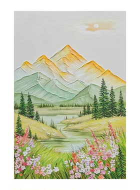 可班艺术纯手绘油画奶油风风景画