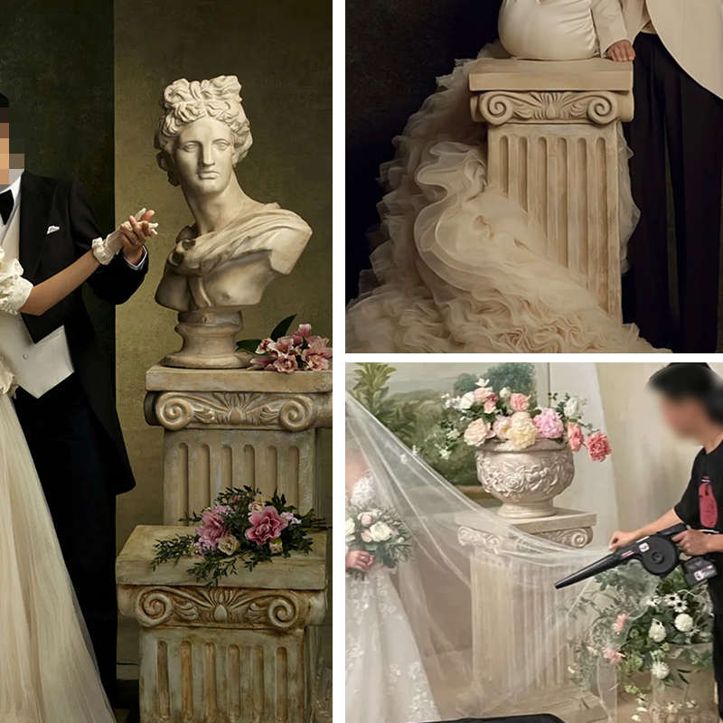 欧式玻璃钢底座油画质感简约罗马柱影楼道具模型摆件装饰柱展示台