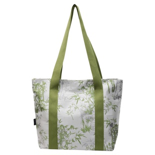 女士大容量托特包国风刺绣绿色宽肩带竹子新中式手提包尼龙女包包