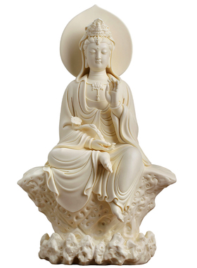 东方泥土猛犸牙黄如意观音摆件