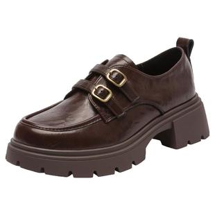 大东棕色乐福鞋女款2025新款秋冬厚底粗跟小皮鞋jk鞋配裙子单鞋女