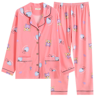 长袖纯棉睡衣女春秋季加肥加大码