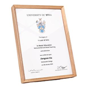 A4荣誉证书框水晶玻璃相框高档实木奖牌奖状授权专利证展示框摆台