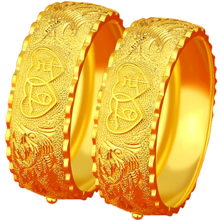 龙凤沙金手镯女双喜秀禾新娘结婚嫁妆三金仿真古法镀金假黄金首饰