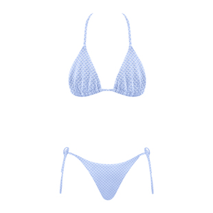 OceanMystery新款小清新香芋紫立体纹理提花绑带三角比基尼女上装