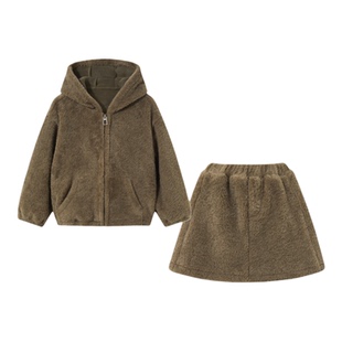 senbaby童装女童冬季连帽休闲套装2025新款拉链加绒毛毛两件套