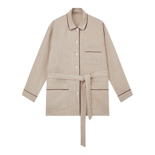 JNBYHOME江南布衣26新品春夏长袖家居衬衫套装亚麻休闲风睡衣情侣