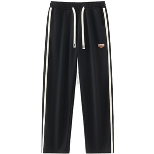 迈特优美式条纹裤子男生新款秋冬加绒运动裤宽松直筒卫裤休闲长裤