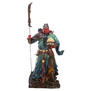 纯铜关公摆件客厅中式关二爷神像铜像高温着色关公像托聚宝盆大刀