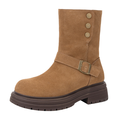 达芙妮厚底雪地靴女冬加绒马丁靴