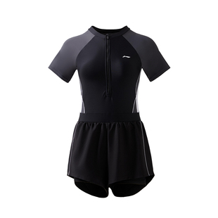 李宁泳衣女款2026新款连体平角游泳衣双层防尴尬保守泡温泉泳装女