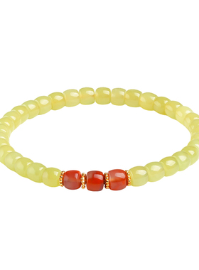 印象眸和田玉黄口直切珠单圈手串