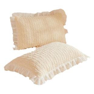 纯色牛奶绒夹棉枕套一对装公主风花边加厚保暖48x74cm内胆套冬天