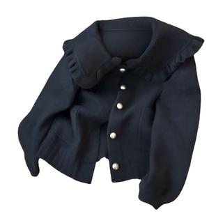 娃娃领毛呢短款外套女秋冬新款时尚简约洋气小香风针织开衫上衣女