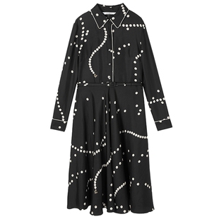 【真丝】LANCY/朗姿2025秋季新款高端衬衫收腰通勤圆点印花连衣裙