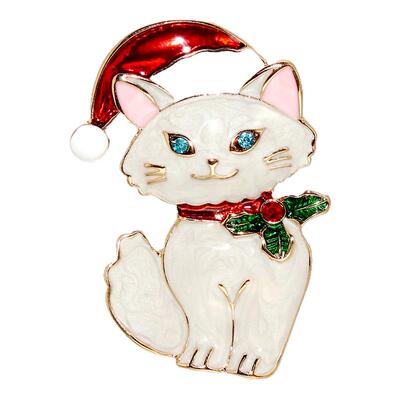 可爱圣诞节猫咪胸针奢华珐琅别针