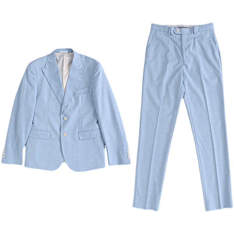 韩版轻薄修身夏季休闲西服浅蓝