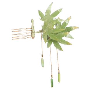 绿枫叶小发梳 热缩花簪新中式国风发簪发饰汉服旗袍头簪步摇流苏