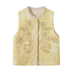 简奢新中式年轻款高端毛毛边马甲时髦减龄国风上衣夹棉洋气马夹