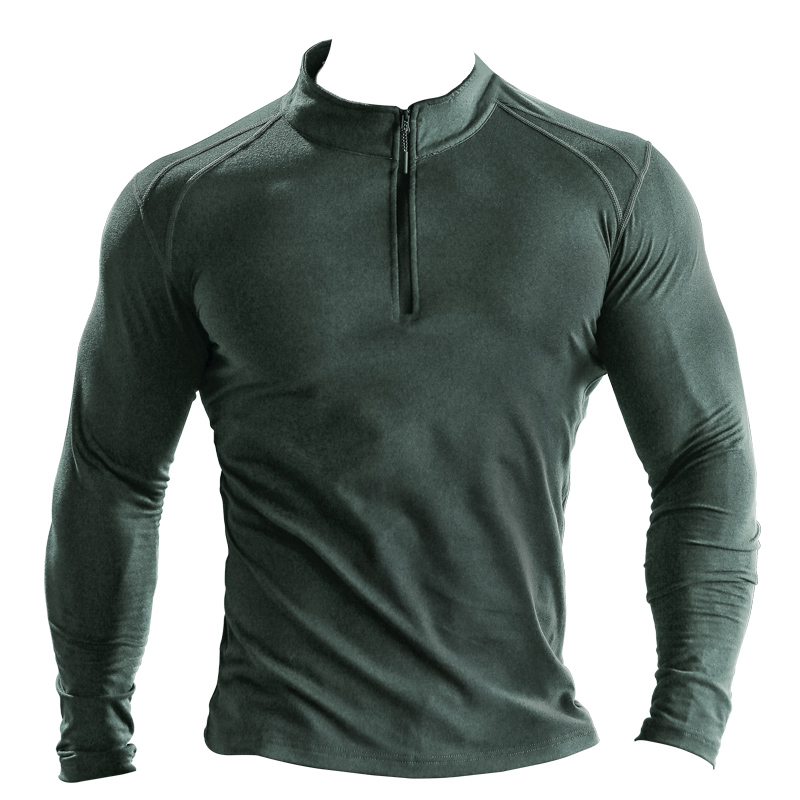 撸铁狼健身服长袖男秋冬德绒紧身立领POLO衫训练跑步保暖运动上衣