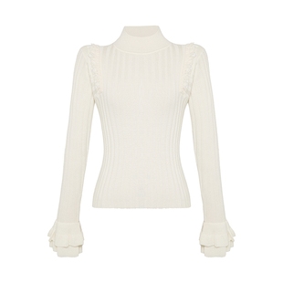 Maison Wester2025冬季新品千金风内搭立领蕾丝边饰荷叶袖上衣女