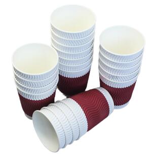 【20个/包】得力一次性纸杯加厚杯子280ml瓦楞耐高温办公商务茶水杯家用放渗漏不易变形防烫水杯咖啡杯19206