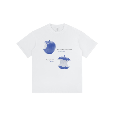 趣味蓝色像素苹果印花国潮宽松纯棉情侣休闲美式短袖T恤男女夏季