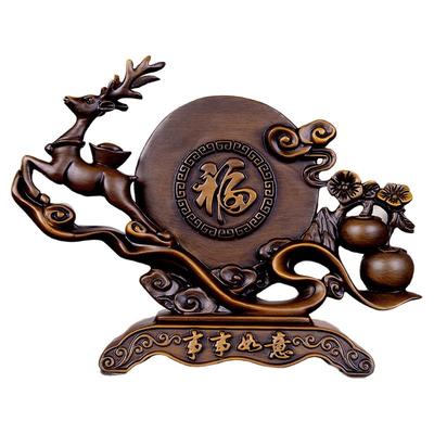 实木雕事事如意柿子摆件招财鹿客厅酒柜博古架创意装饰品乔迁礼品