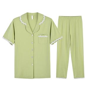 美思睡衣女春夏季简约女士翻领开衫短款夏天高级感空调家居服套装