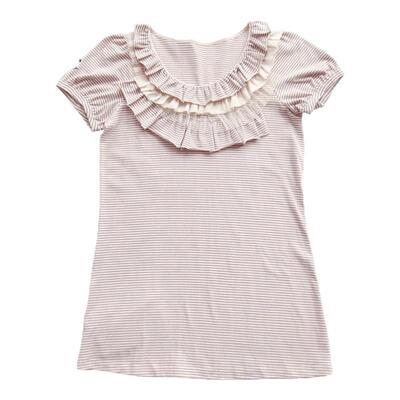 短袖蕾丝荷叶边领条纹淑女屋T恤