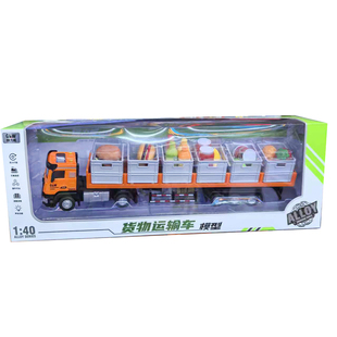 钢立威合金工程车男孩仿真惯性回力泵车平板货物运输车模型玩具