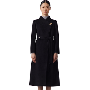LANDI蓝地静谧黑新中式轻奢立领羊绒长款毛呢外套大衣女冬新款