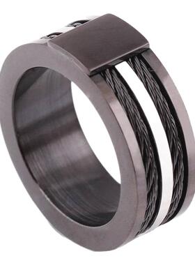 瑞铂朗日新款个性不锈钢黑色威亚戒指 韩风创意男士指环