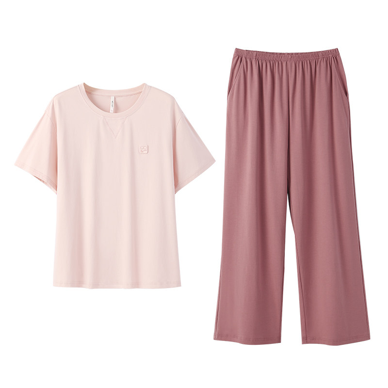 安之伴纯棉情侣睡衣女夏季新款短袖长裤两件套家居服套装薄可外穿