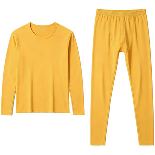 金黄色男士秋衣秋裤套服莫代尔春秋薄款加肥大码弹力保暖内衣纯色