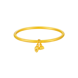 【高端定制】周大生黄金手镯女莲蓬莲心双环足金实心送女友送妈妈