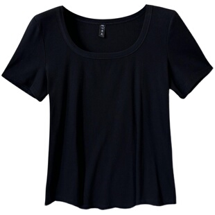 大码女装百搭u领正肩T恤遮肉200斤胖妹妹mm宽松显瘦短袖简约上衣