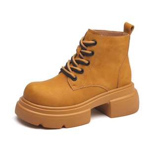 3233码厚底大黄靴女真皮英伦风马丁靴女2023新款单靴子女靴秋冬潮