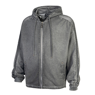 Thug Club镂空拼接朴宰范拉链开衫外套高街水洗做旧男女连帽卫衣