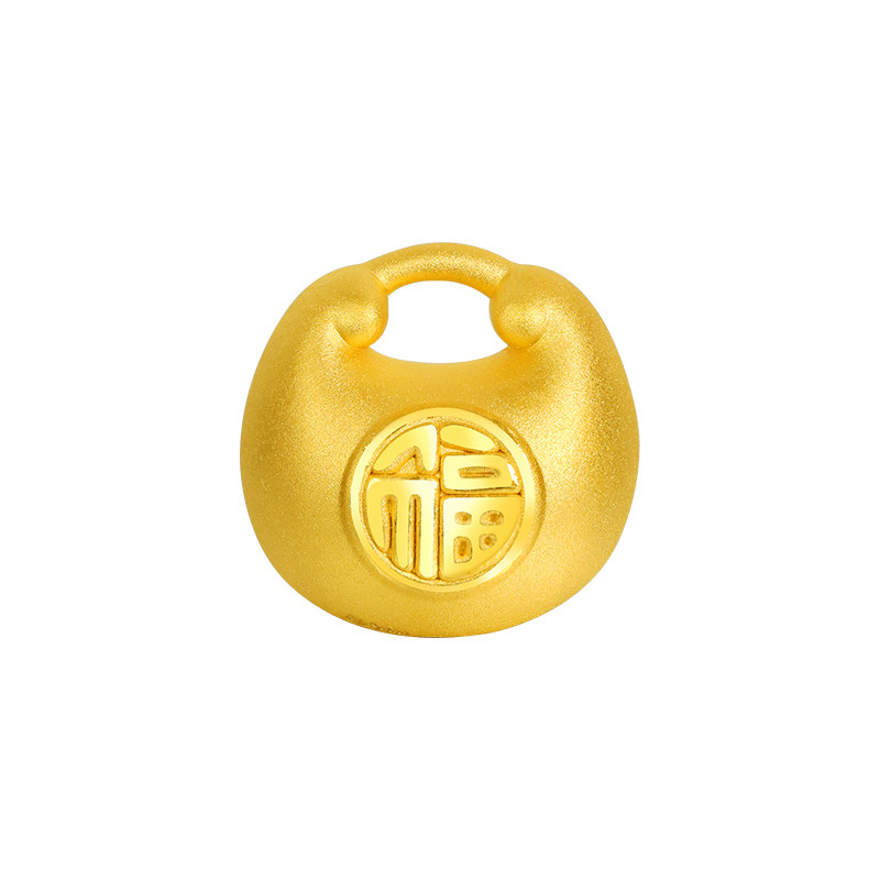 老克勒黄金小胖福吊坠硬金足金小金坨金锁平安锁手链手串项链项坠