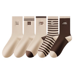 袜子女秋冬季防臭新款纯棉美拉德2025新款爆款条纹春秋中筒长袜女
